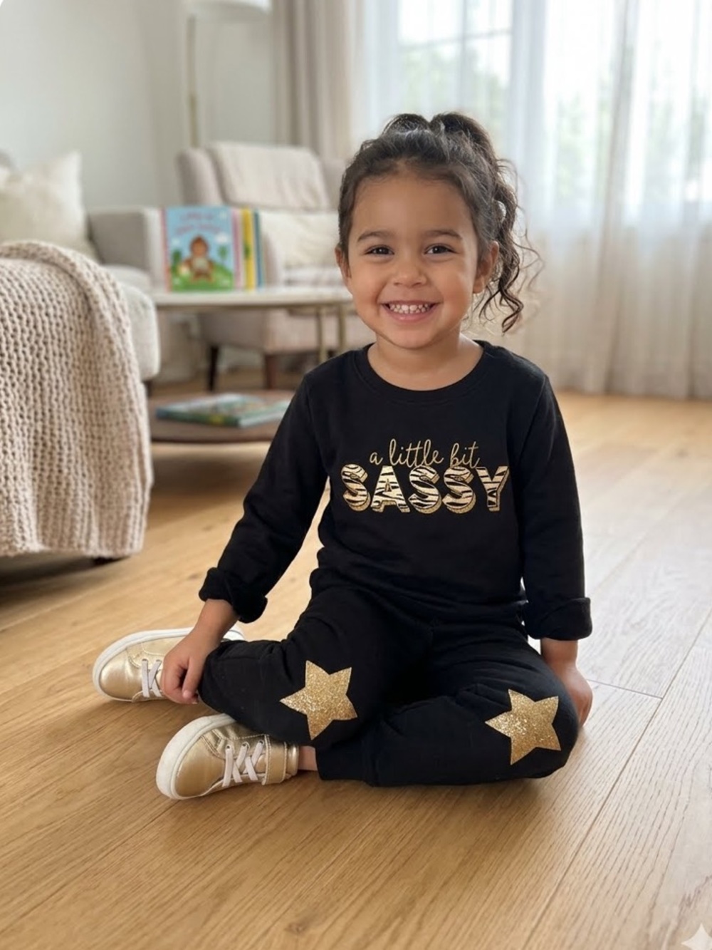 Garanimals Black Sweatshirt & Pants “A Little Bit Sassy” Gold Glitter 24M